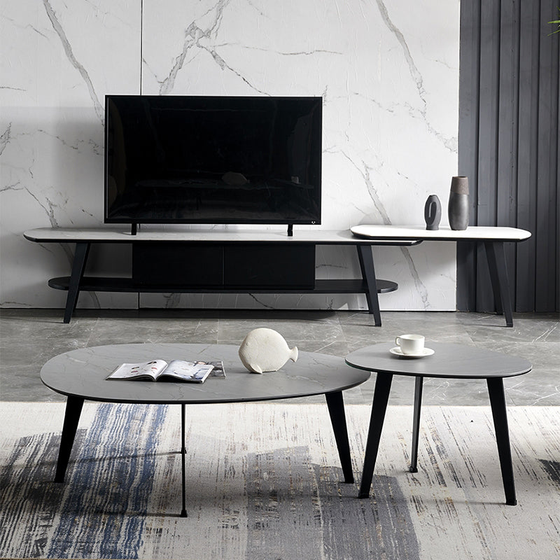 Contemporary White/Grey Free Shape Coffee Table with Metal Base