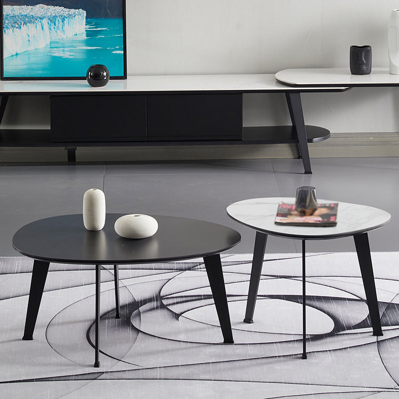Contemporary White/Grey Free Shape Coffee Table with Metal Base