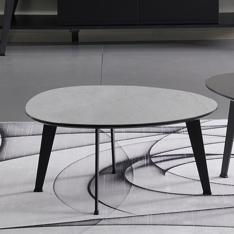 Contemporary White/Grey Free Shape Coffee Table with Metal Base