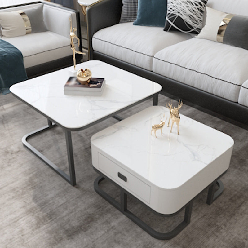 Round Slate/ Glass Coffee Table Frame 2 Nesting Cocktail Table with Storage