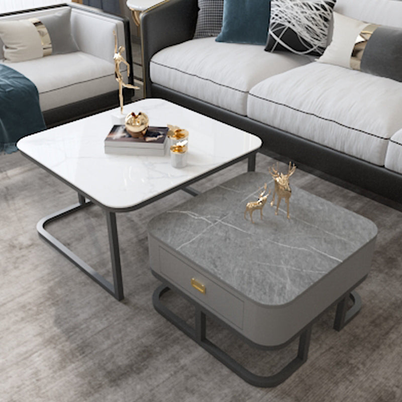 Round Slate/ Glass Coffee Table Frame 2 Nesting Cocktail Table with Storage