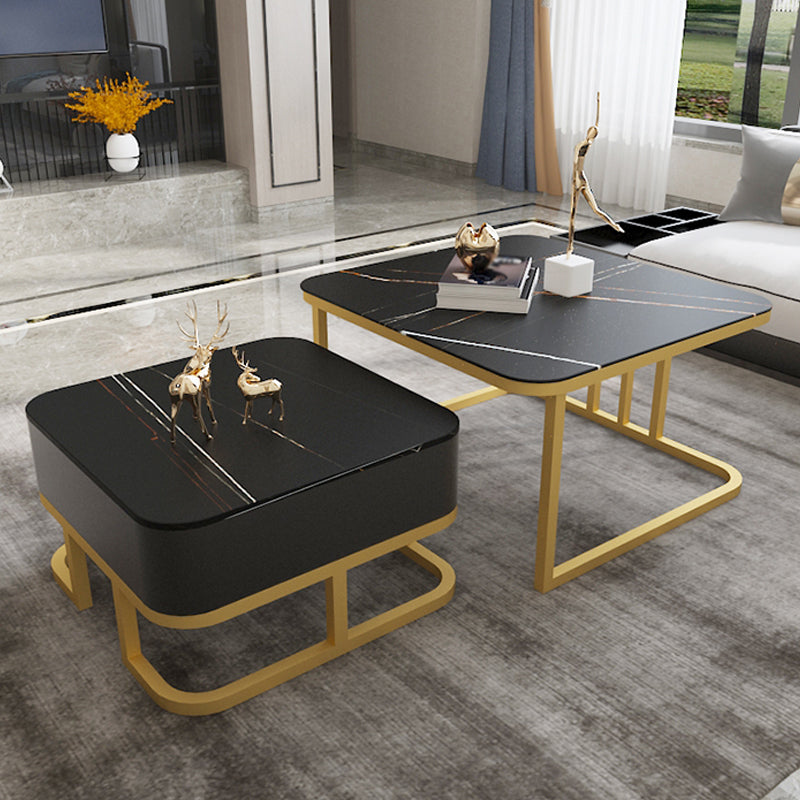Round Slate/ Glass Coffee Table Frame 2 Nesting Cocktail Table with Storage