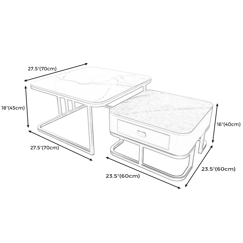 Round Slate/ Glass Coffee Table Frame 2 Nesting Cocktail Table with Storage