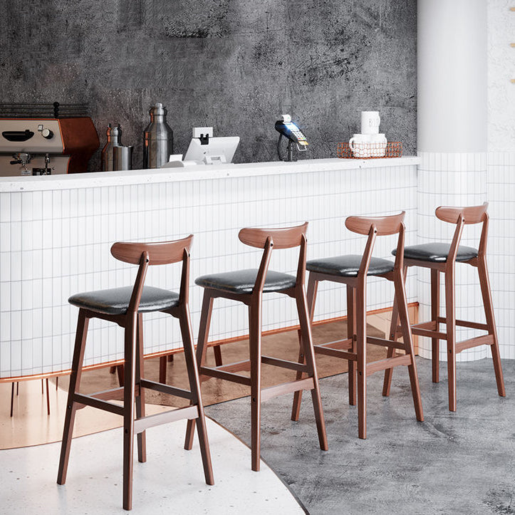 Scandinavian Restaurant Rubberwood Stool Matte Finish Upholstered Bar Stools