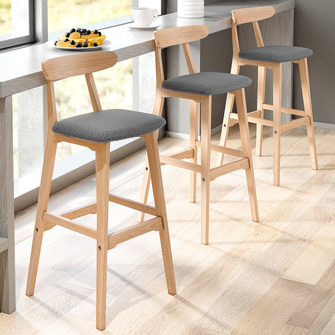 Scandinavian Restaurant Rubberwood Stool Matte Finish Upholstered Bar Stools