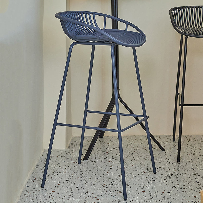 Contemporary Matte Finish Iron Bar Stool Footrest Restaurant Stool