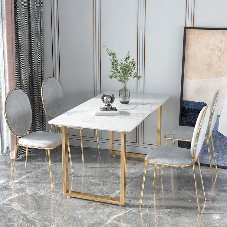 Glam Iron Dining Table Set 1/2/5 Pieces Rectangle White Sintered Stone Top Dinette Set