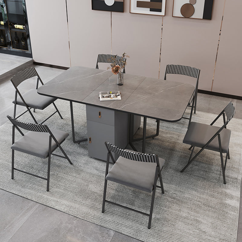 Metal Base Modern Rectangular Table Sintered Stone Top Table with Drop Leaf