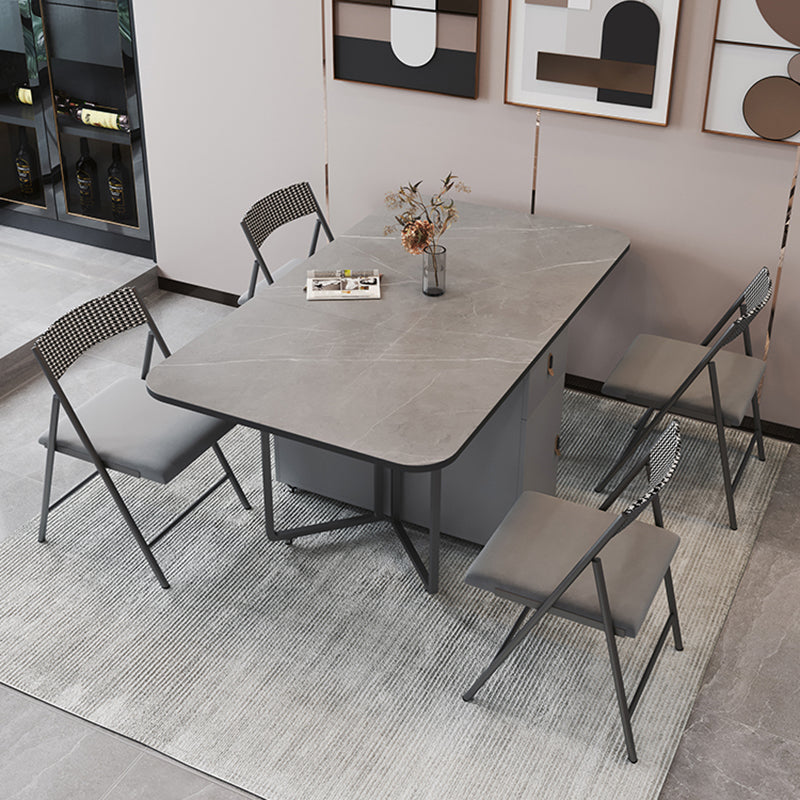 Metal Base Modern Rectangular Table Sintered Stone Top Table with Drop Leaf