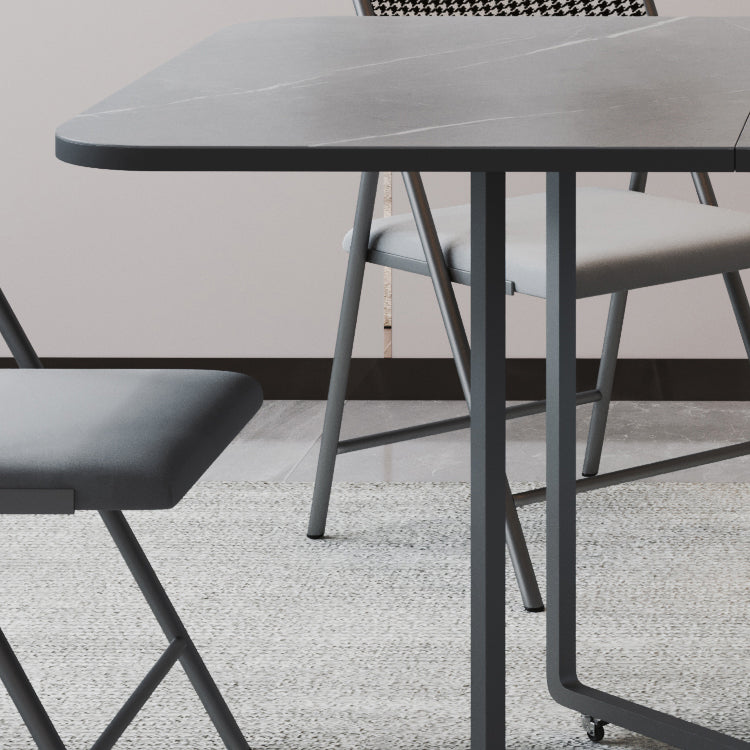 Metal Base Modern Rectangular Table Sintered Stone Top Table with Drop Leaf