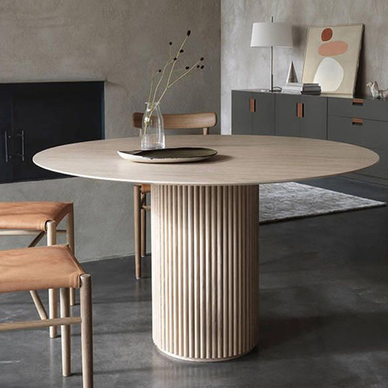 Round Pedestal Modern Dining Table Wood Color Fixed Table with Solid Wood
