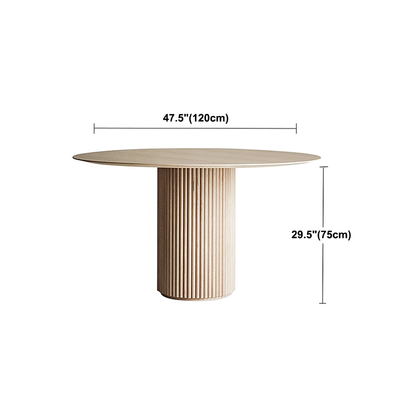 Round Pedestal Modern Dining Table Wood Color Fixed Table with Solid Wood