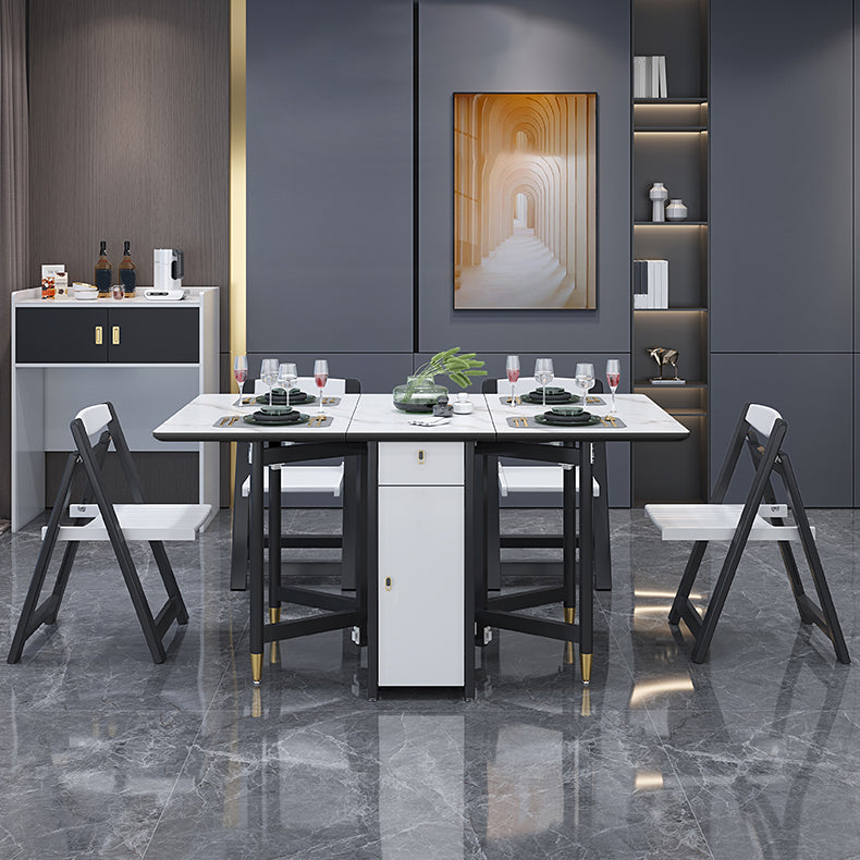 Solid Wood Contemporary Rectangular Table Glass Top Table with Drop Leaf