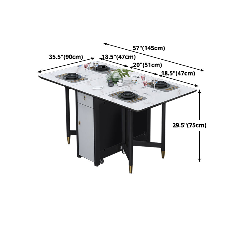Solid Wood Contemporary Rectangular Table Glass Top Table with Drop Leaf