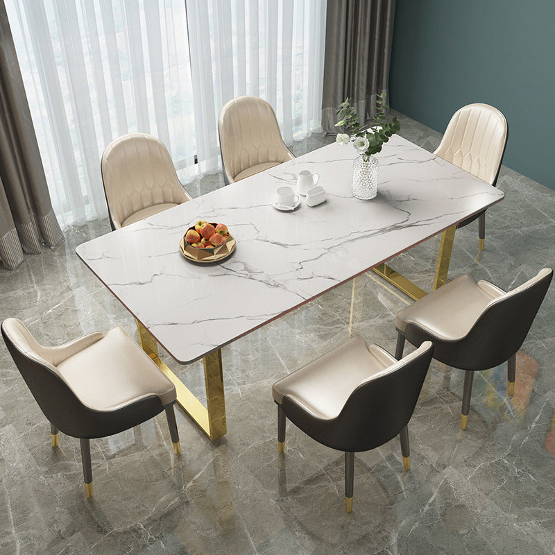 Marble Top Dining Table Modern Rectangle Dining Table with Sled Base