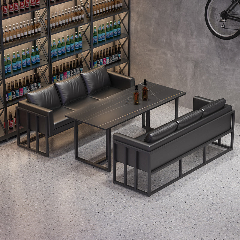 Industrial Style Black Dining Table Sintered Stone Dining Table with Black Frame