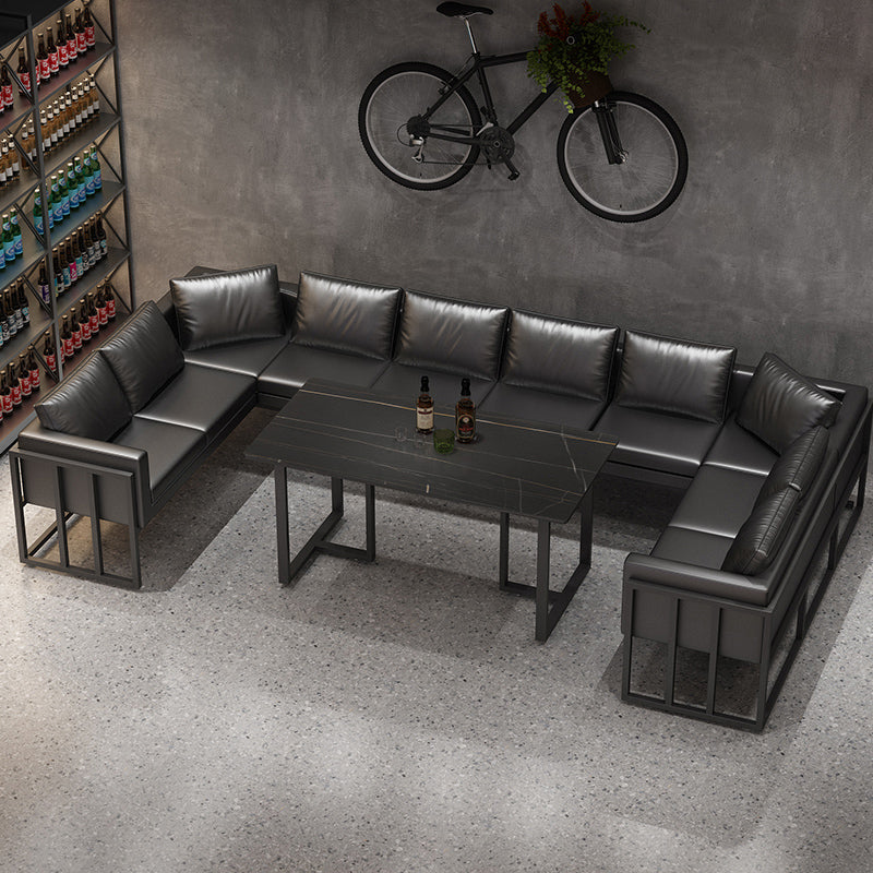 Industrial Style Black Dining Table Sintered Stone Dining Table with Black Frame