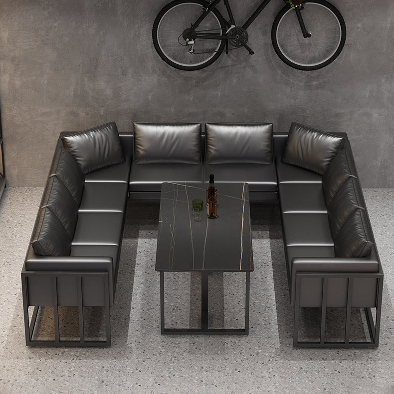 Industrial Style Black Dining Table Sintered Stone Dining Table with Black Frame