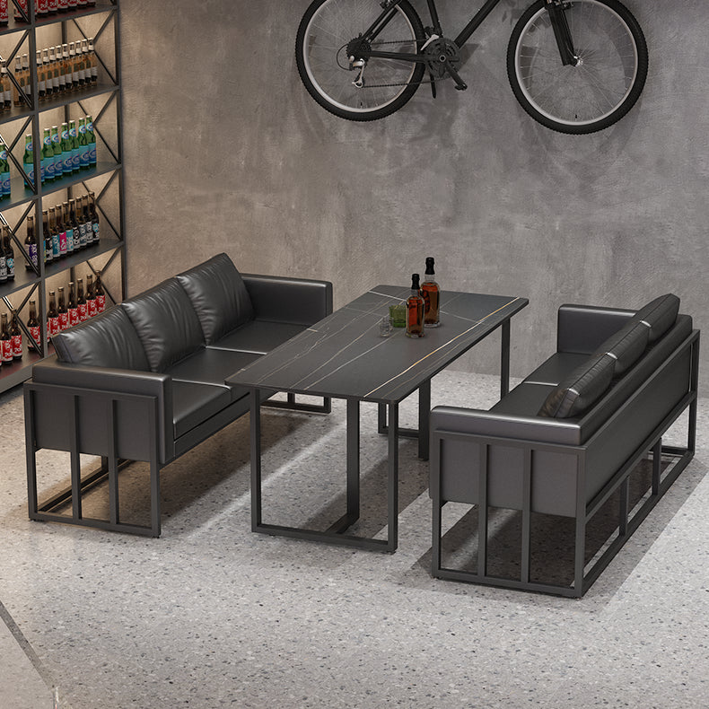 Industrial Style Black Dining Table Sintered Stone Dining Table with Black Frame