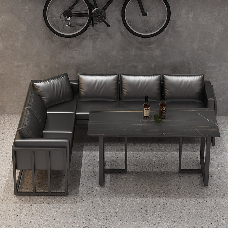 Industrial Style Black Dining Table Sintered Stone Dining Table with Black Frame