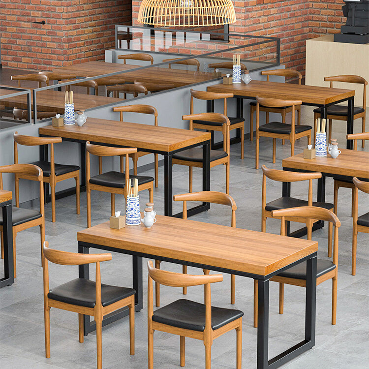 Industrial Style Dining Table Rectangle Solid Wood Table with Black Frame
