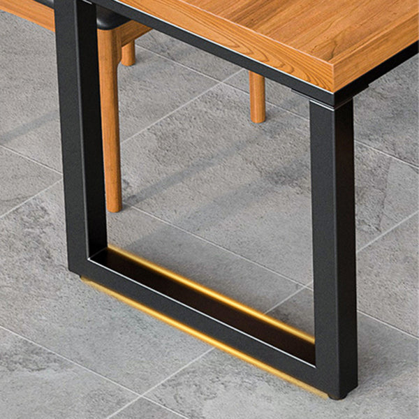 Industrial Style Dining Table Rectangle Solid Wood Table with Black Frame