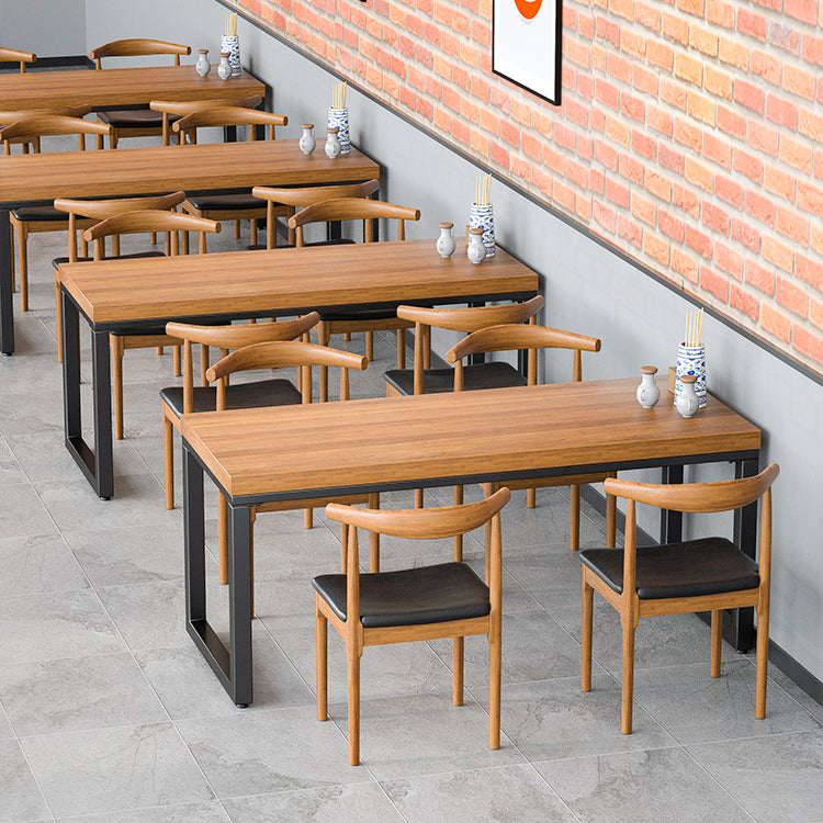 Industrial Style Dining Table Rectangle Solid Wood Table with Black Frame