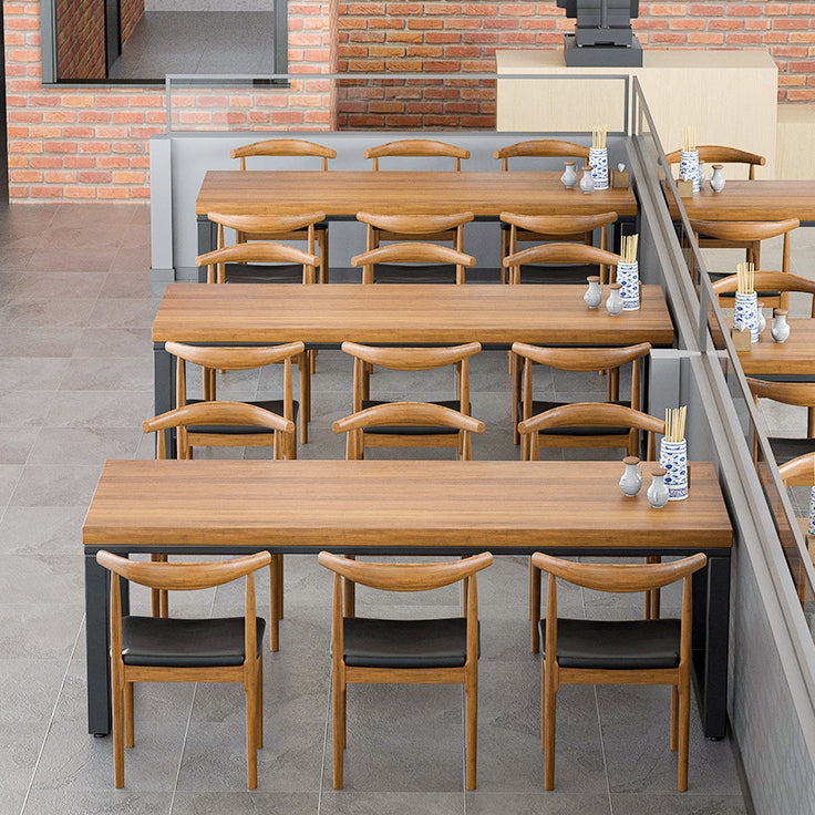 Industrial Style Dining Table Rectangle Solid Wood Table with Black Frame