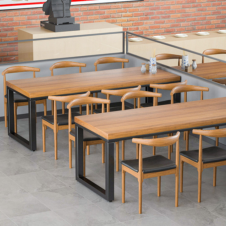 Industrial Style Dining Table Rectangle Solid Wood Table with Black Frame