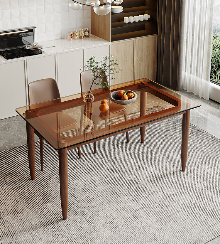 Modern Glass Dining Table Solid Wood Dining Table for Dining Room