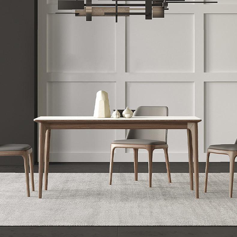 White Stone Top Table Mid-Century Modern Rectangle Table with 4 Wood Legs