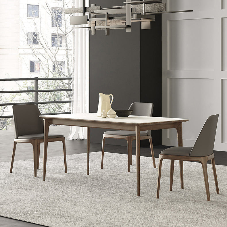 White Stone Top Table Mid-Century Modern Rectangle Table with 4 Wood Legs