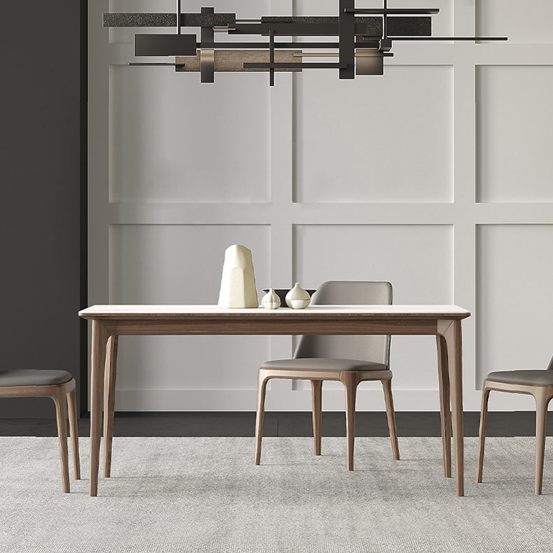 White Stone Top Table Mid-Century Modern Rectangle Table with 4 Wood Legs