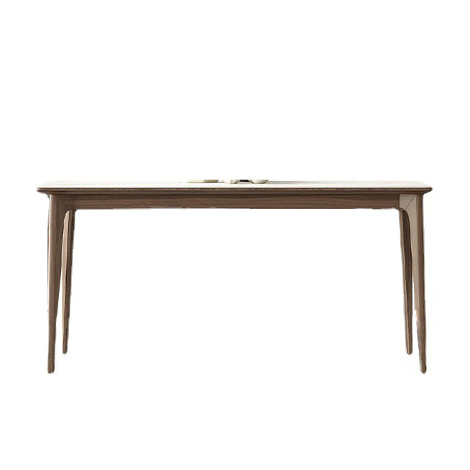 White Stone Top Table Mid-Century Modern Rectangle Table with 4 Wood Legs