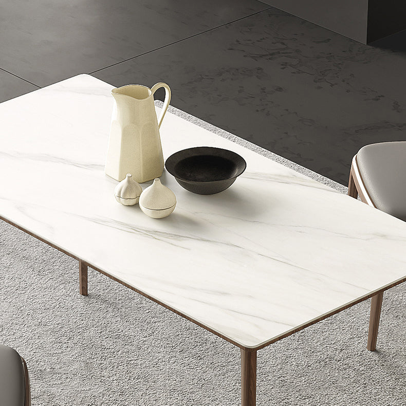 White Stone Top Table Mid-Century Modern Rectangle Table with 4 Wood Legs