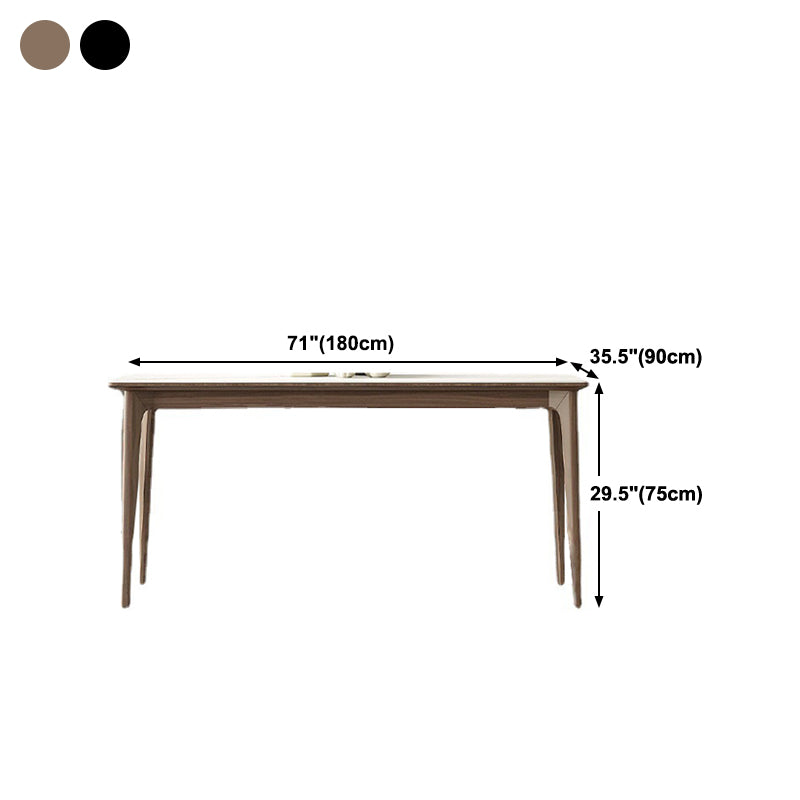 White Stone Top Table Mid-Century Modern Rectangle Table with 4 Wood Legs