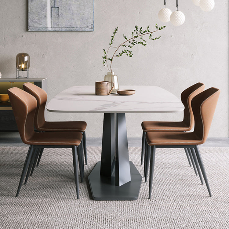 Modern Pedestal Casual Dining Table Stone and Metal Dining Room Kitchen Table
