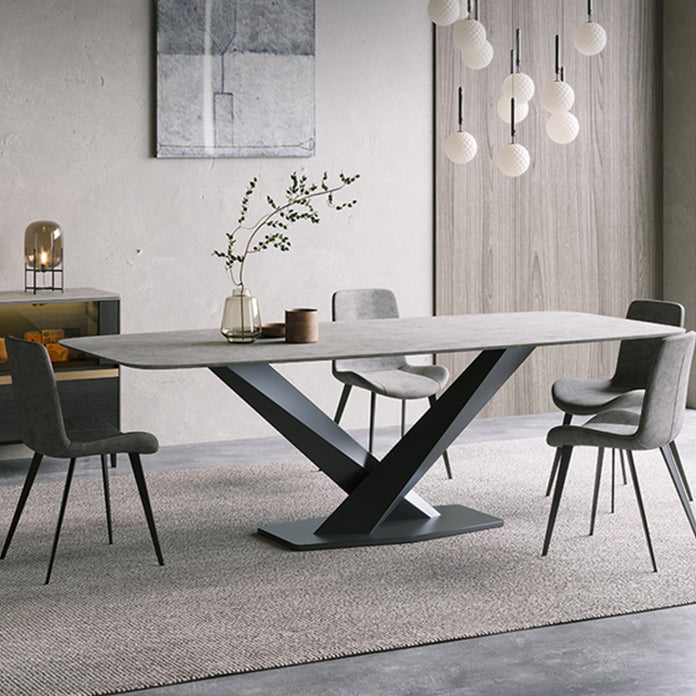 Modern Pedestal Casual Dining Table Stone and Metal Dining Room Kitchen Table