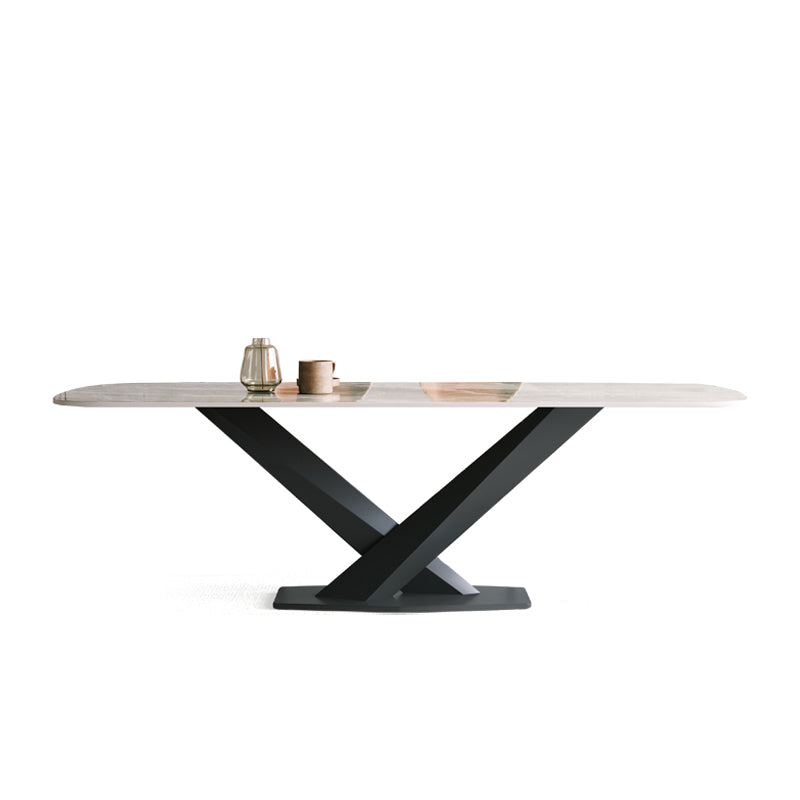 Modern Pedestal Casual Dining Table Stone and Metal Dining Room Kitchen Table