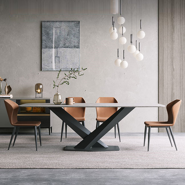 Modern Pedestal Casual Dining Table Stone and Metal Dining Room Kitchen Table