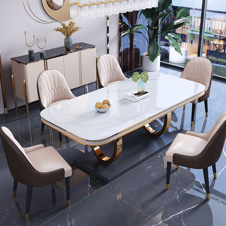 Stone Top Dining Table Traditional Luxury Table with Pedestal Base in Gold