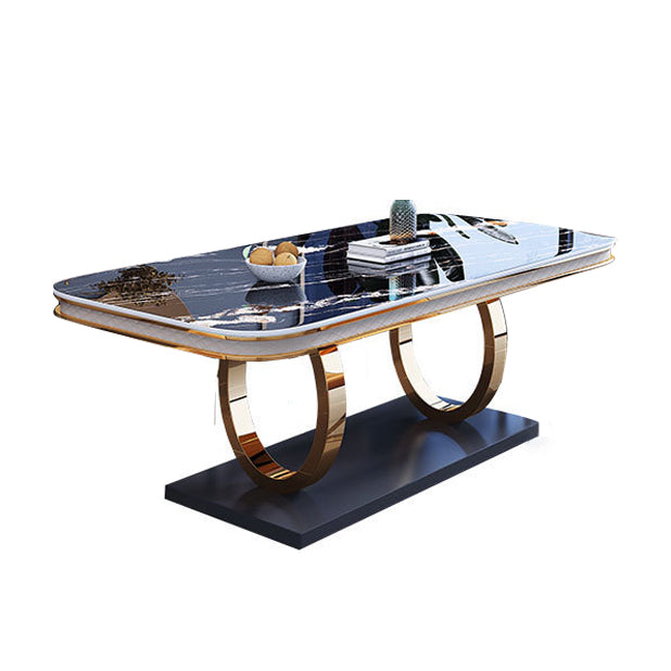 Stone Top Dining Table Traditional Luxury Table with Pedestal Base in Gold