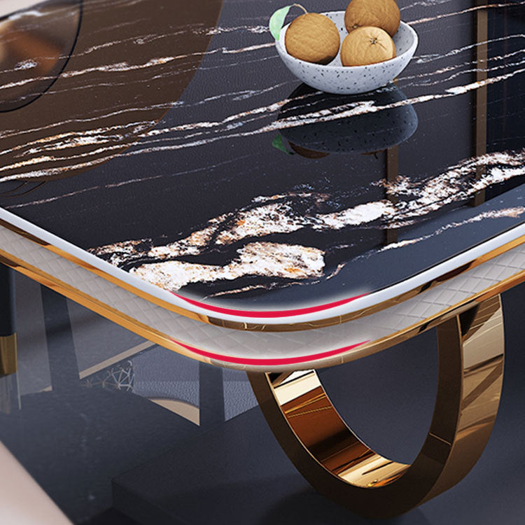 Stone Top Dining Table Traditional Luxury Table with Pedestal Base in Gold