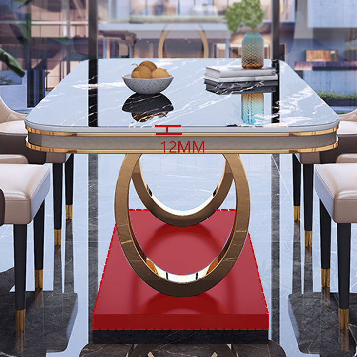 Stone Top Dining Table Traditional Luxury Table with Pedestal Base in Gold