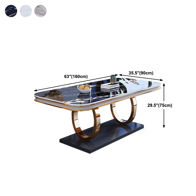 Stone Top Dining Table Traditional Luxury Table with Pedestal Base in Gold