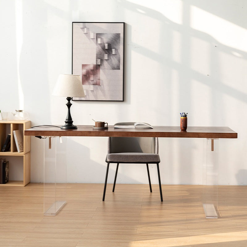 Rectangle Contemporary Standard Height Table Solid Wood Double Pedestal Dining Table