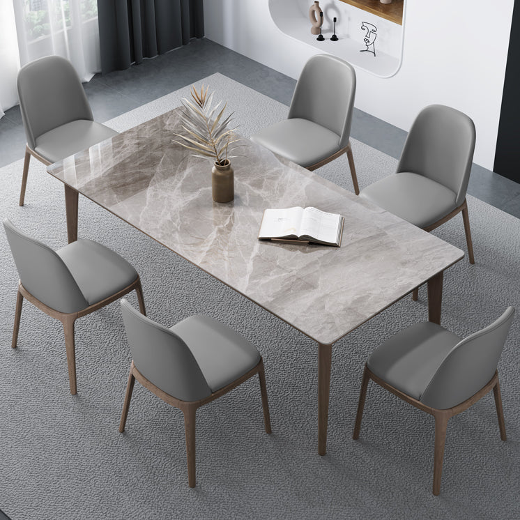 Medieval Modern Sintered Stone Dining Table Rectangle Table with Wooden 4 Legs