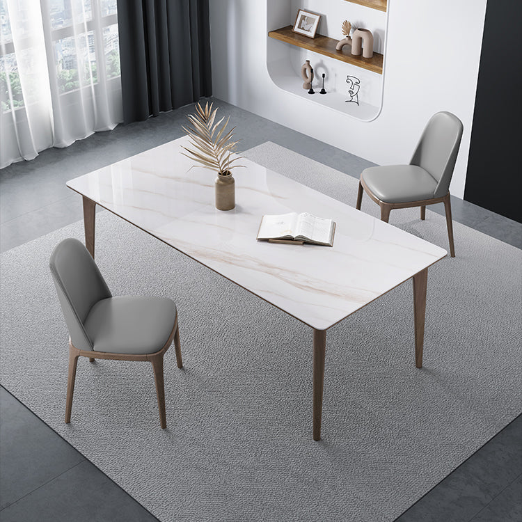 Medieval Modern Sintered Stone Dining Table Rectangle Table with Wooden 4 Legs