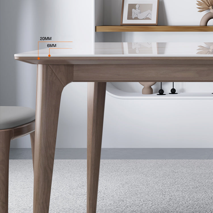 Medieval Modern Sintered Stone Dining Table Rectangle Table with Wooden 4 Legs