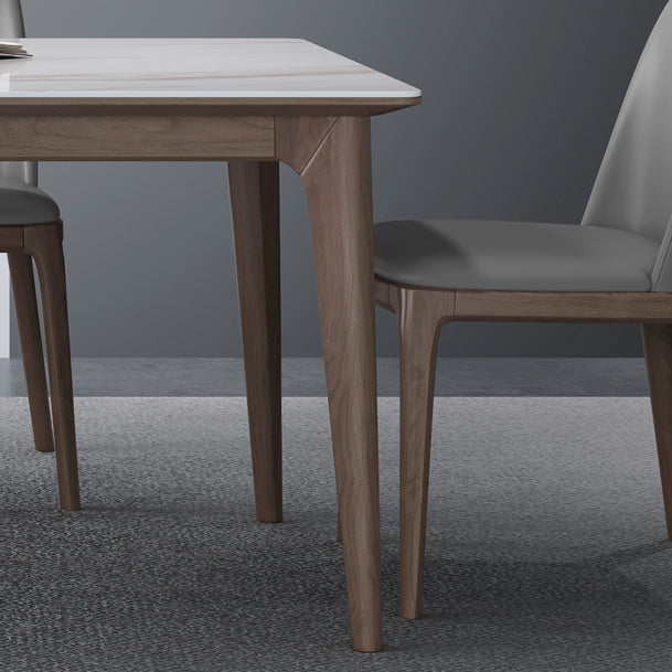 Medieval Modern Sintered Stone Dining Table Rectangle Table with Wooden 4 Legs